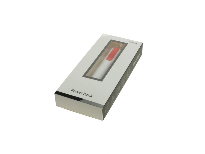 Powerbank 2200 mAh biało-czerwony z logo – plastik, nadruk