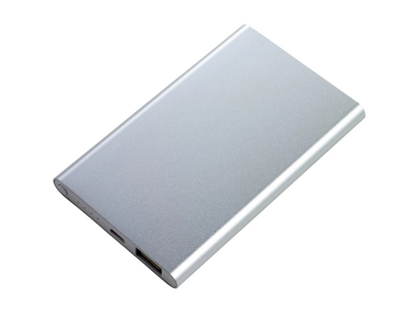 Power bank aluminiowy srebrny 4000 mAh z grawerem logo