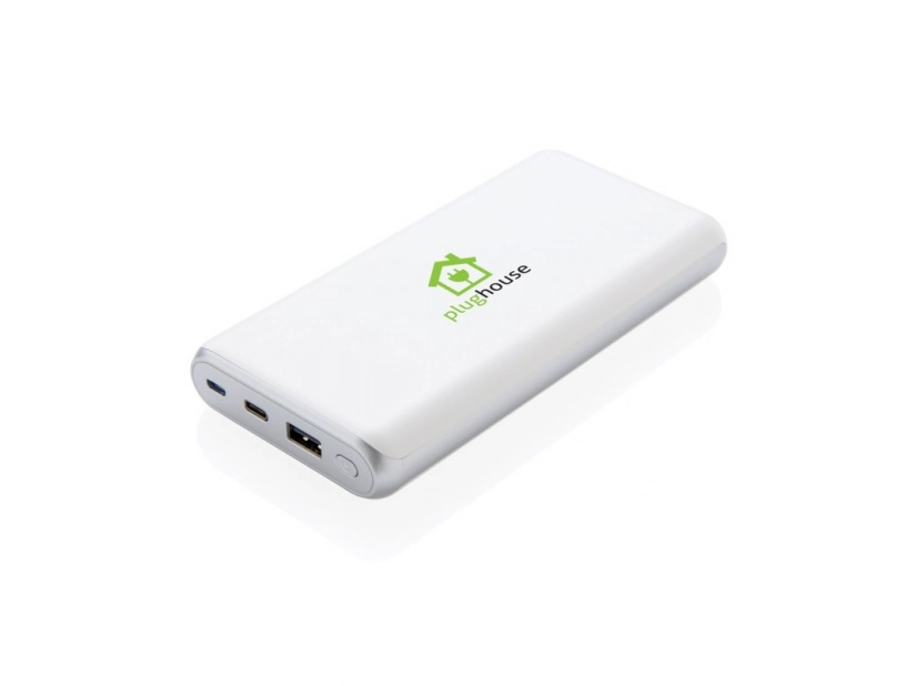 Biały powerbank reklamowy 20000 mAh z logo, szybkie ładowanie