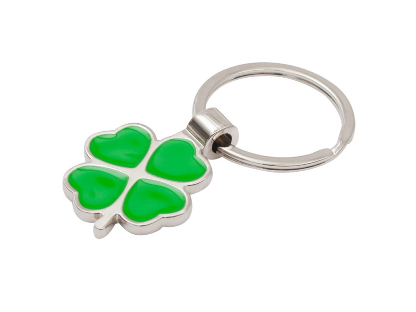 Brelok metalowy koniczynka zielono-srebrny z logo firmy