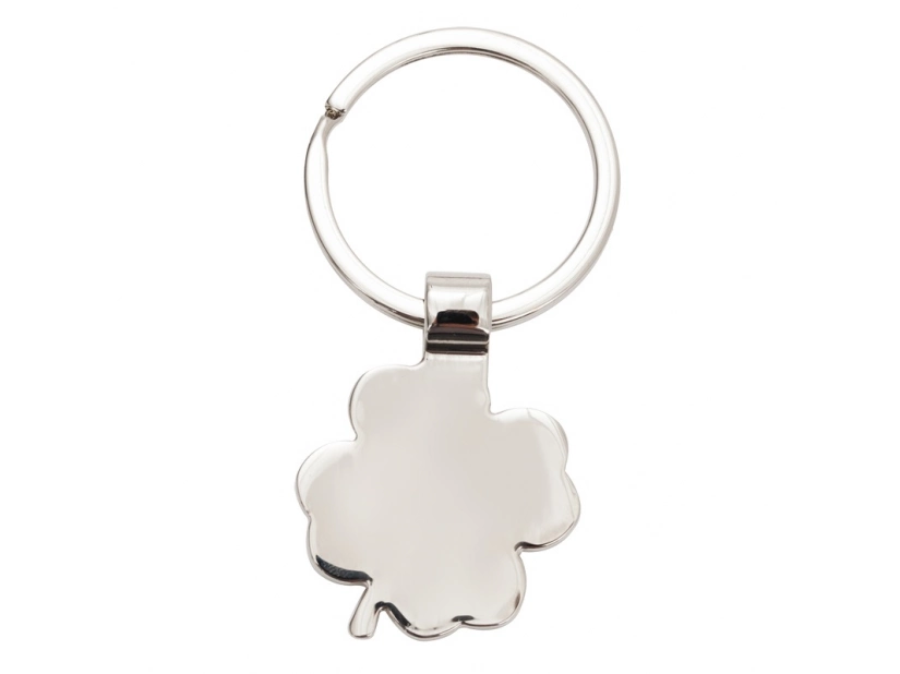 Brelok metalowy koniczynka zielono-srebrny z logo firmy