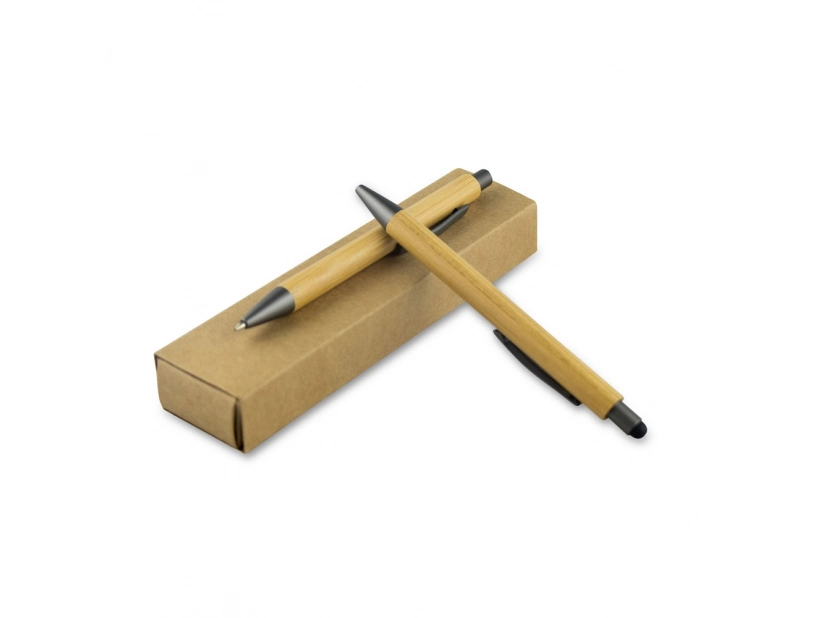 Bambusowy zestaw: długopis z touch penem i ołówek w etui