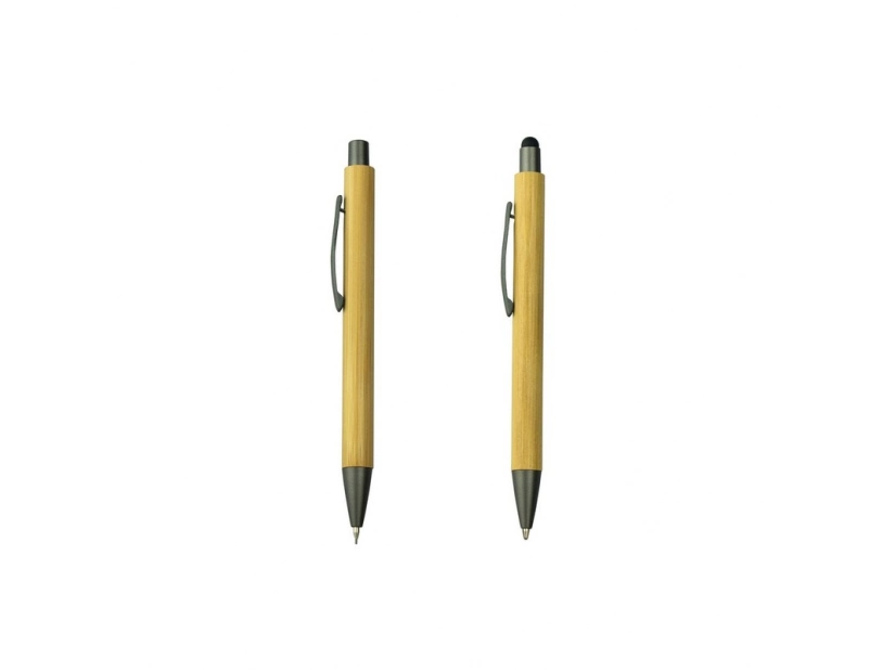 Bambusowy zestaw: długopis z touch penem i ołówek w etui