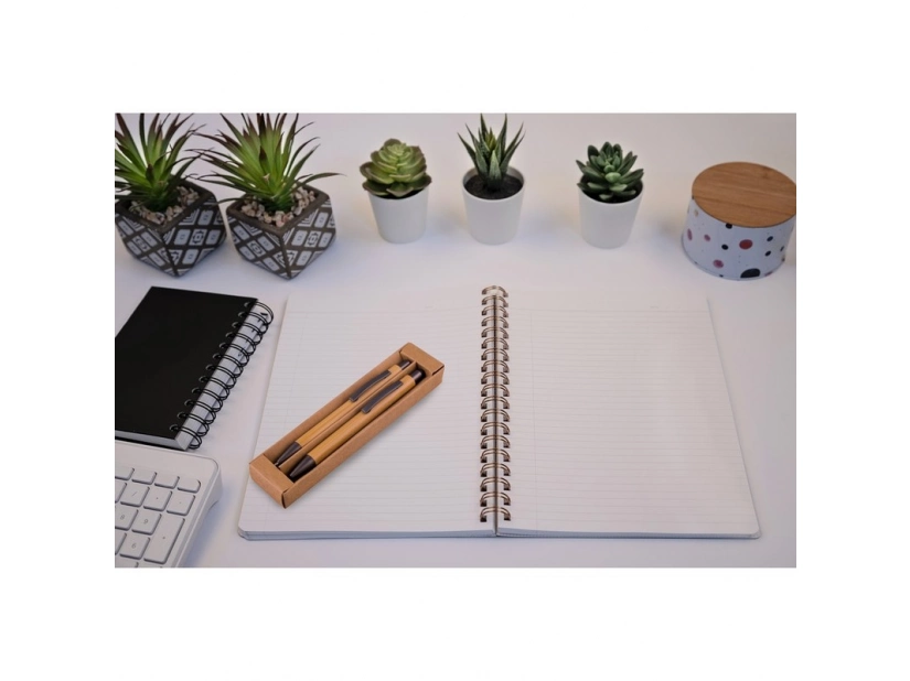 Bambusowy zestaw: długopis z touch penem i ołówek w etui