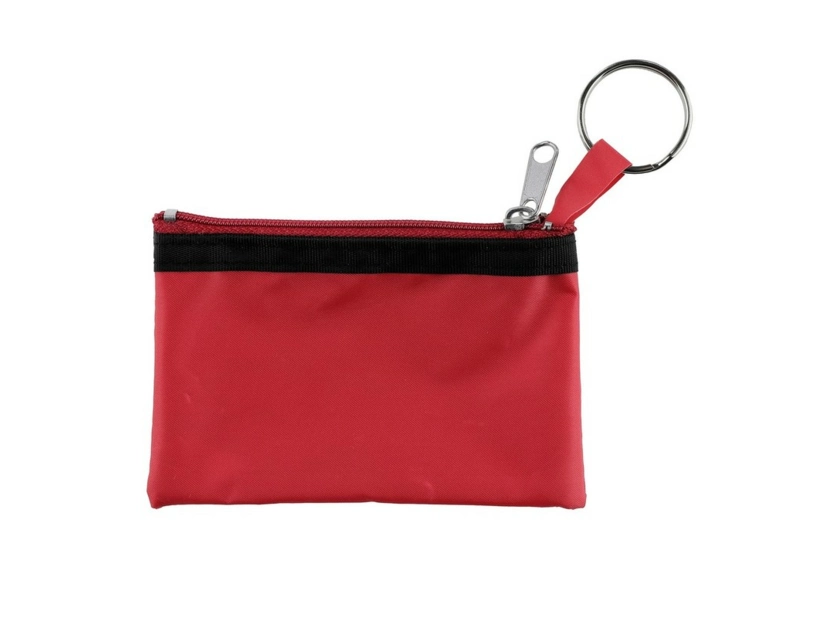 Czerwone etui brelok do kluczy z portmonetką i nadrukiem