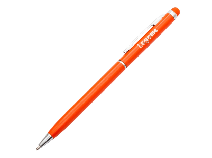 Pomarańczowy długopis aluminiowy z logo i touch pen