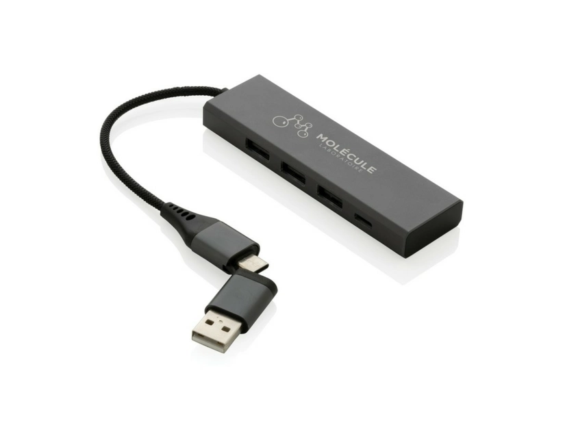 Hub USB 2.0 z USB C, aluminium z recyklingu