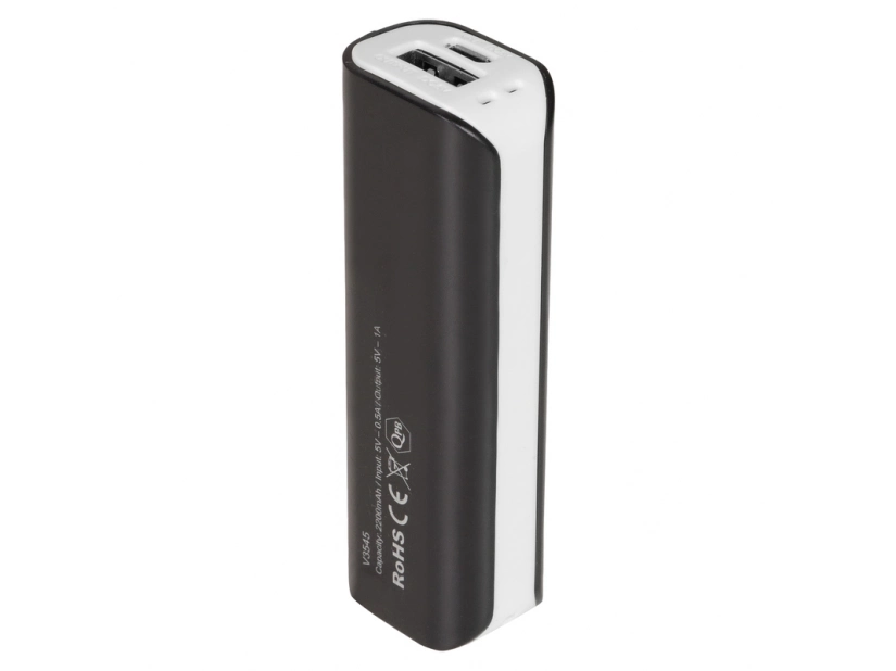 Czarny powerbank 2200 mAh z logo – gadżet firmowy