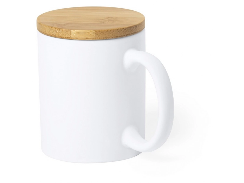 Biały kubek  370 ml z bambusową pokrywką
