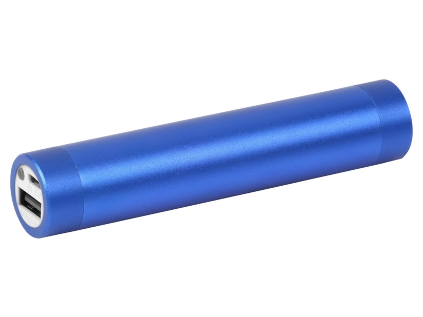 Powerbank metalowy niebieski z logo i latarką 2200 mAh