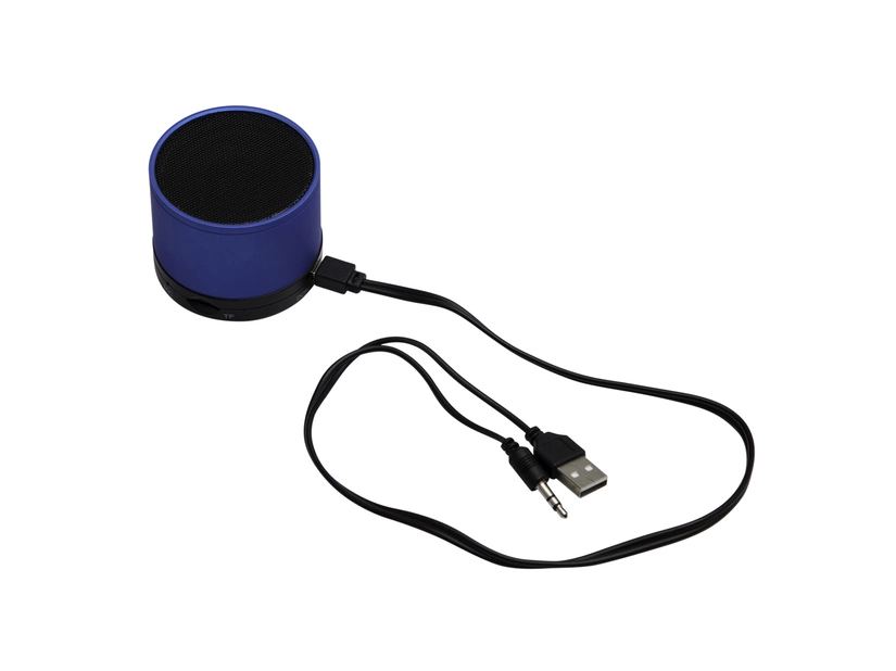 Niebieski głośnik reklamowy Partybeat z radiem FM, nadruk logo firmy