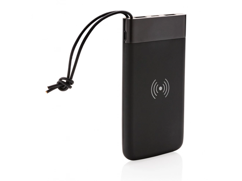 Power bank z łądowarką bezprzewodową 5W, pojemność 8000 mAh, czarny kolor