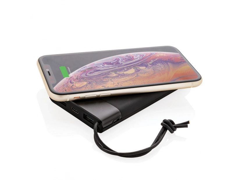 Power bank z łądowarką bezprzewodową 5W, pojemność 8000 mAh, czarny kolor