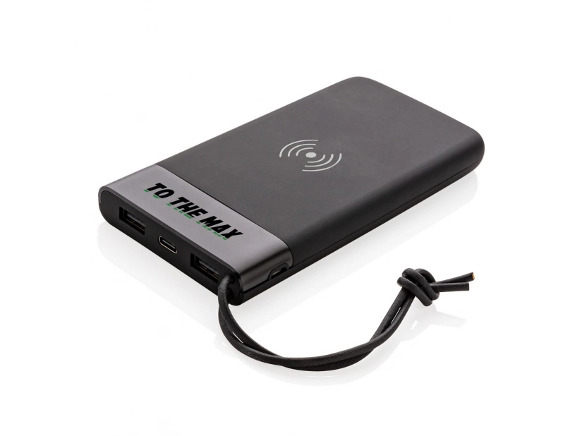 Power bank z łądowarką bezprzewodową 5W, pojemność 8000 mAh, czarny kolor