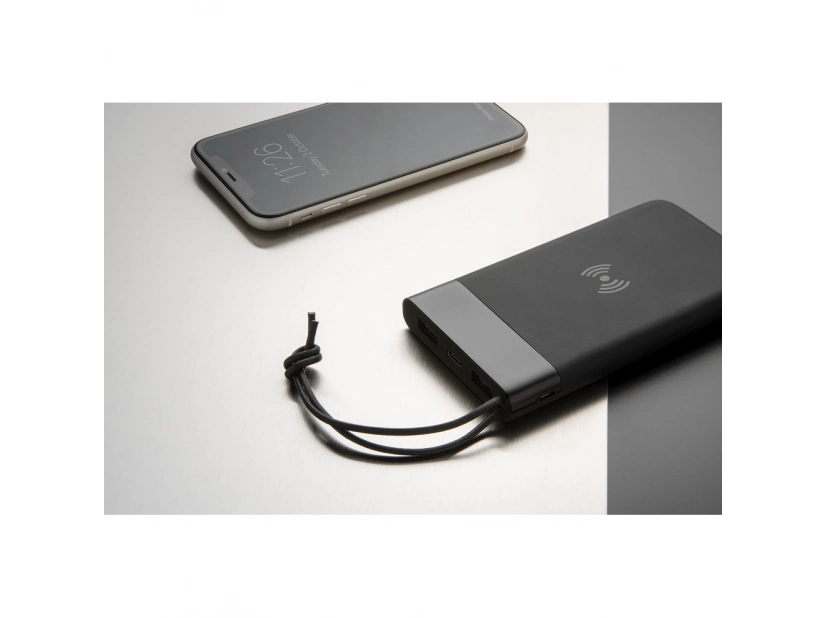 Power bank z łądowarką bezprzewodową 5W, pojemność 8000 mAh, czarny kolor