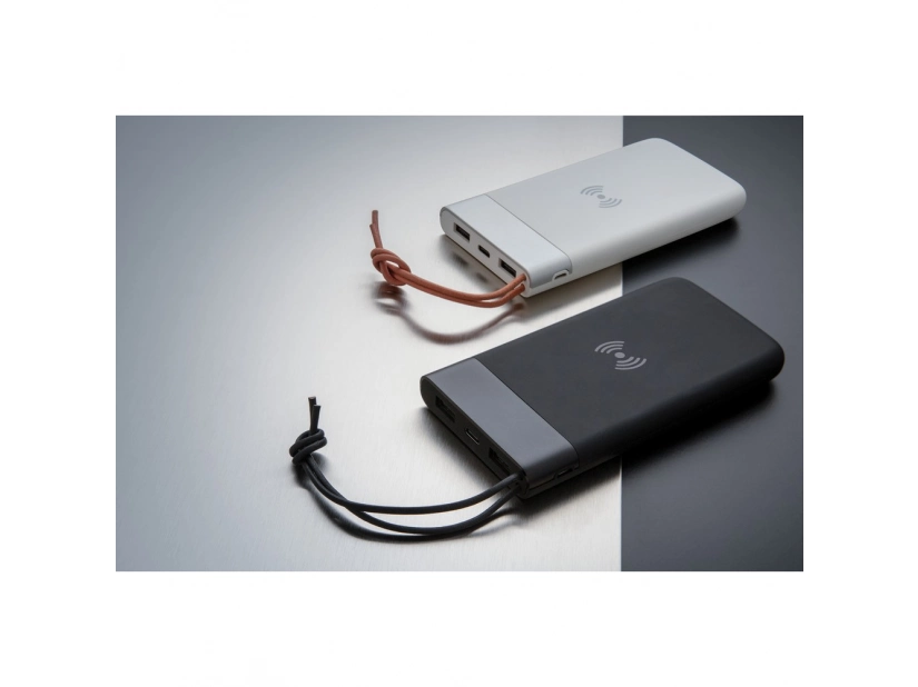 Power bank z łądowarką bezprzewodową 5W, pojemność 8000 mAh, czarny kolor