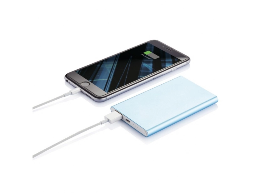 Niebieski power bank 4000 mAh z grawerem logo – aluminium