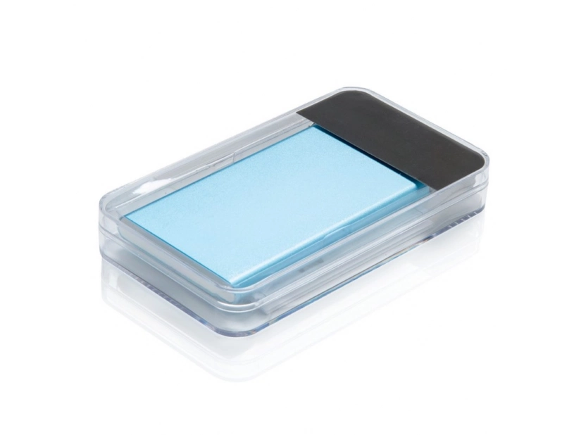 Niebieski power bank 4000 mAh z grawerem logo – aluminium