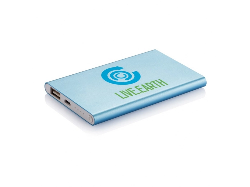 Niebieski power bank 4000 mAh z grawerem logo – aluminium