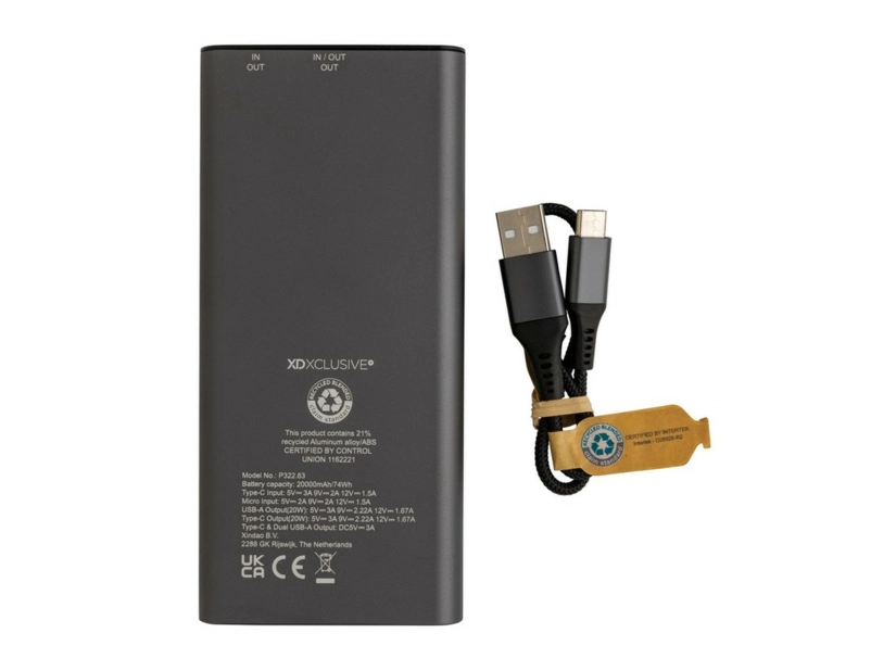 Power bank 20000 mAh Terra, aluminium z recyklingu