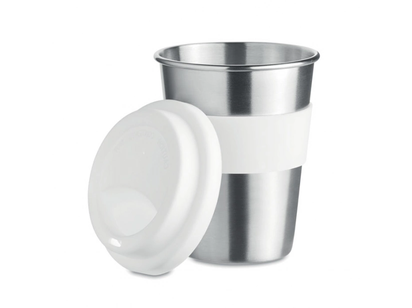 Kubek nierdzewny z pokrywką, 350ml, biała pokrywka