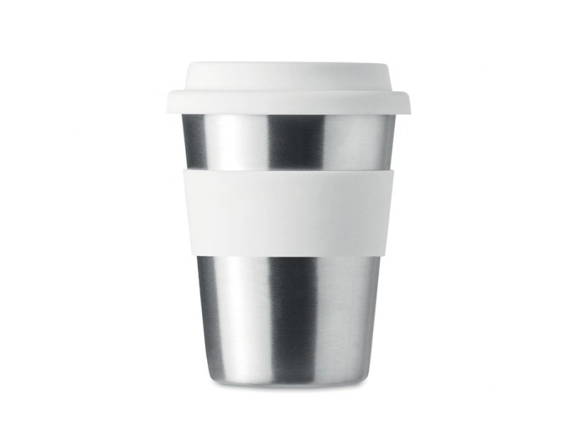 Kubek nierdzewny z pokrywką, 350ml, biała pokrywka