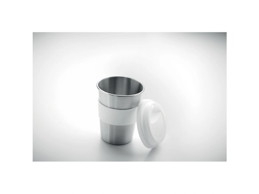Kubek nierdzewny z pokrywką, 350ml, biała pokrywka