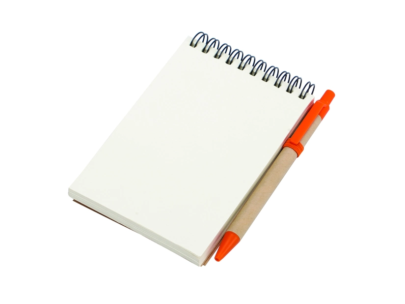 Eko notes Kraft 90x140 pomarańczowy z długopisem i logo