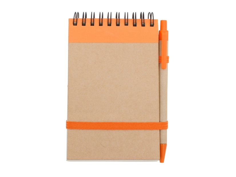 Eko notes Kraft 90x140 pomarańczowy z długopisem i logo