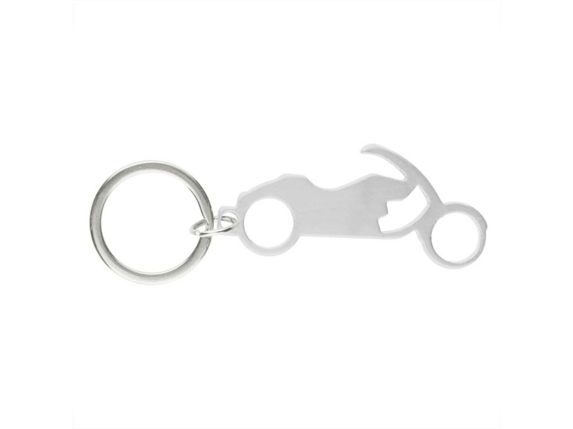 Srebrny brelok motocykl z otwieraczem i grawerem logo