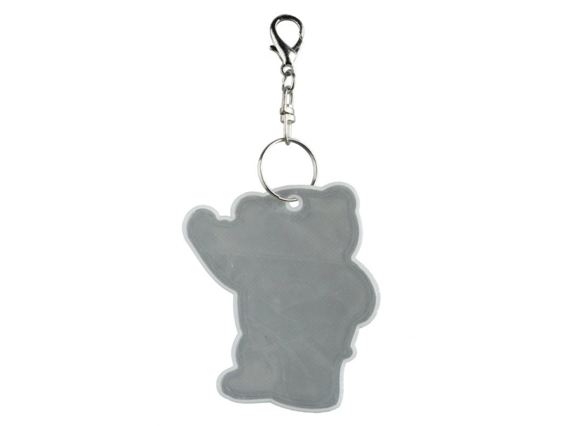Srebrny brelok odblaskowy miś Beary z nadrukiem logo