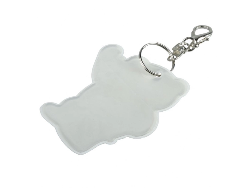 Srebrny brelok odblaskowy miś Beary z nadrukiem logo