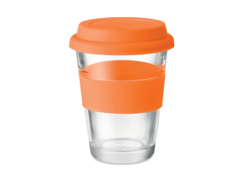 Szklany kubek z nadrukiem logo, 350 ml, pomarańczowy kolor