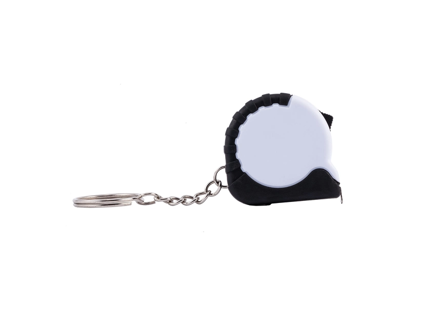 Biały brelok miarka 1m z gumowym uchwytem i logo