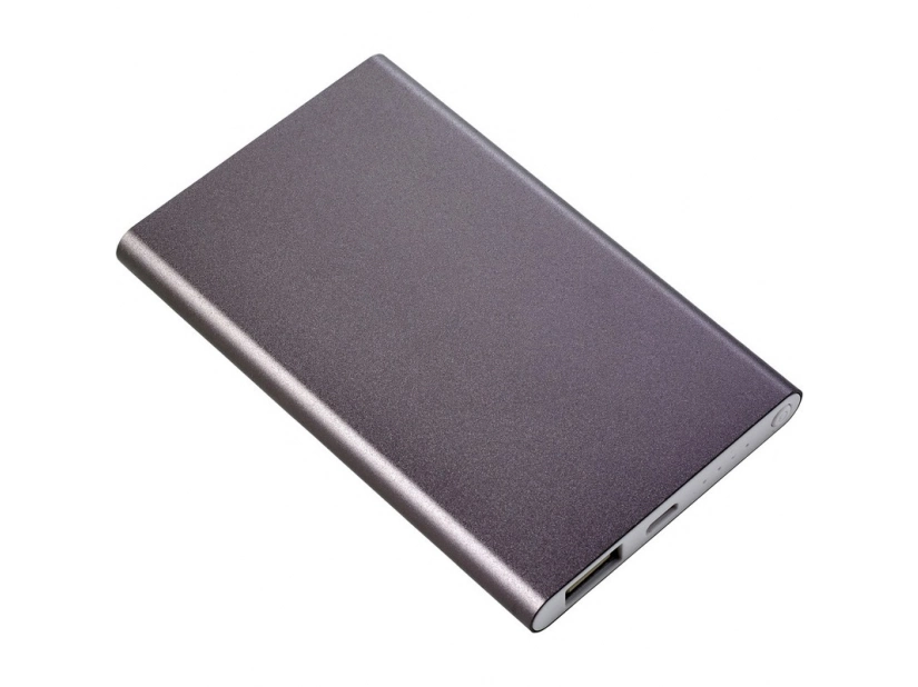 Power bank grafitowy 4000 mAh z grawerem logo – aluminium