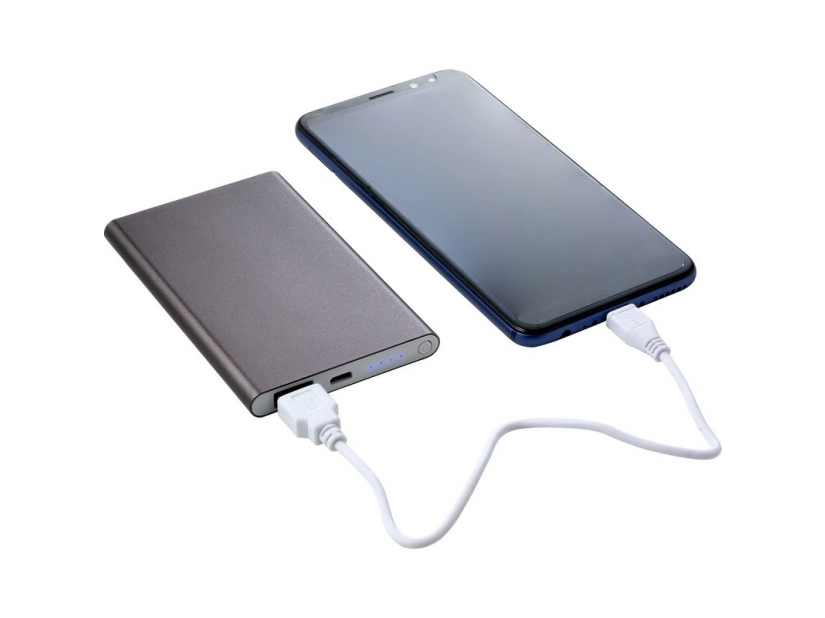 Power bank grafitowy 4000 mAh z grawerem logo – aluminium