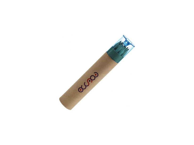 Kredki w kartonowej tubie z logo, 12 sztuk + temperówka