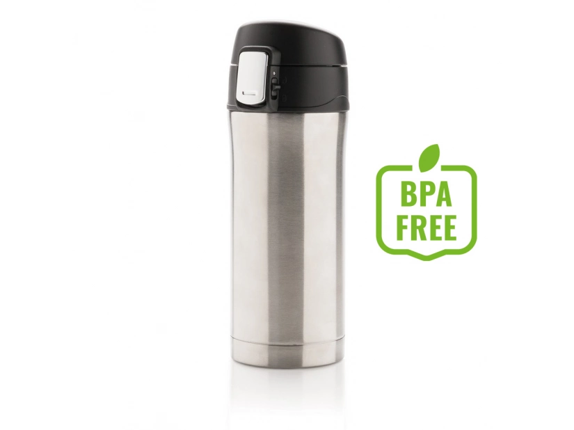 Srebrny kubek termiczny 300ml z logo – stal nierdzewna