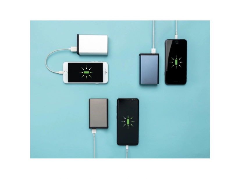 Kieszonkowy power bank 10000 mAh do nadruku logo - srebrny kolor