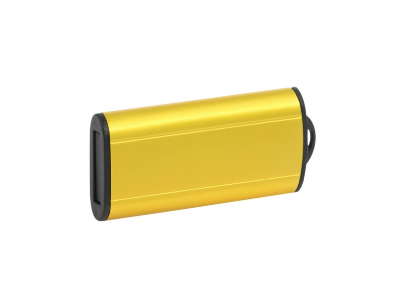 Mini pendrive żółty metalowy z wysuwanym USB i logo