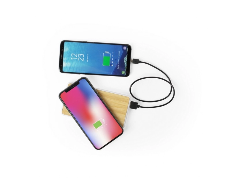 Powerbank reklamowy 8000mAh z bezprzewodową łądowarką 5W w bambusowej obudowie
