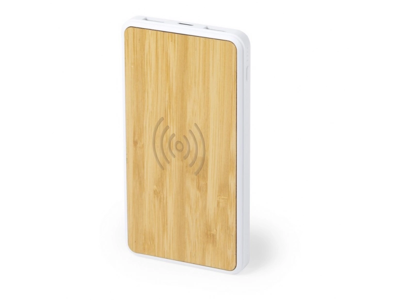 Powerbank reklamowy 8000mAh z bezprzewodową łądowarką 5W w bambusowej obudowie