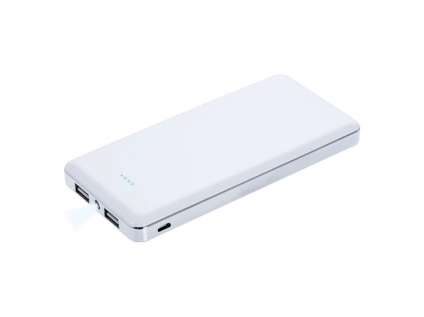 Powerbank biały 12000 mAh z logo firmy,@ dwa porty USB
