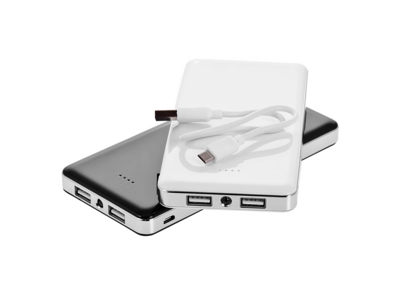 Powerbank biały 12000 mAh z logo firmy,@ dwa porty USB