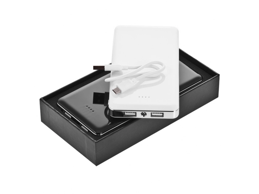 Powerbank biały 12000 mAh z logo firmy,@ dwa porty USB