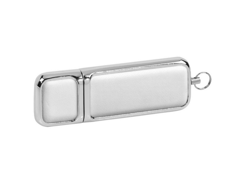 Pendrive biały skórzany z chromowaną ramką i Twoim logo