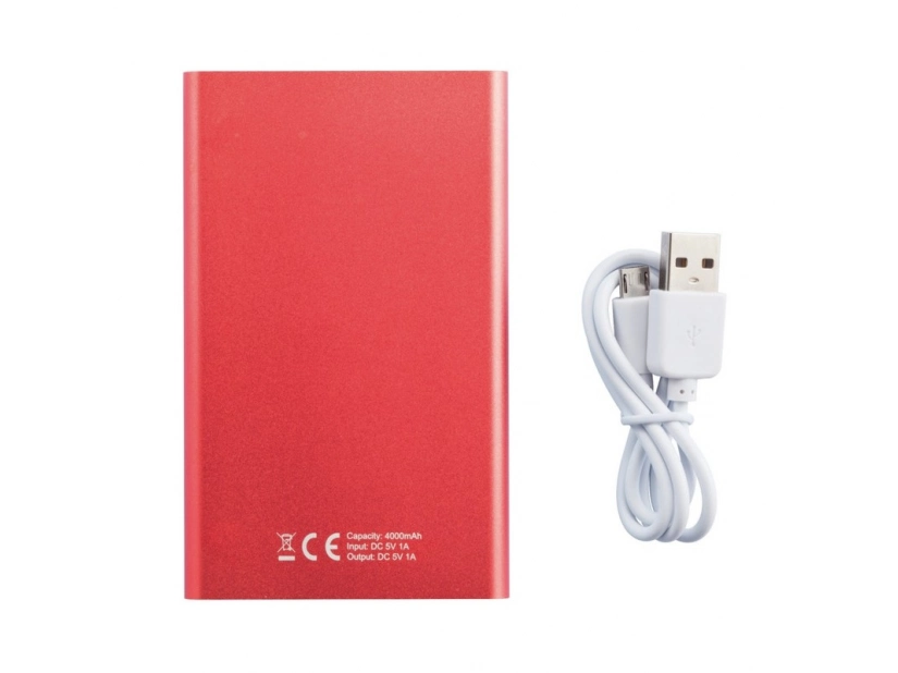 Czerwony powerbank 4000 mAh z grawerem logo – aluminium