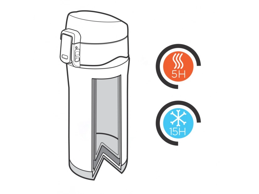 Biały kubek termiczny 300ml z zakrytym ustnikiem i logo