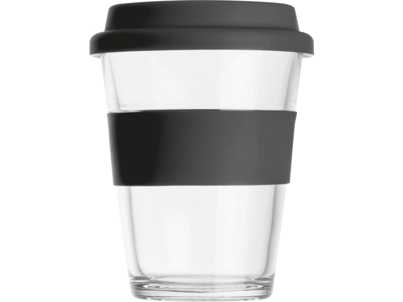 Szklany kubek z pokrywką 300 ml, czarny